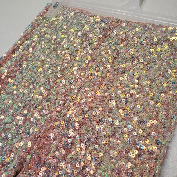 Forever 21 Sequin Mid Rise Flare Pants Women's Size S Pullon Peach Pink - Picture 6 of 16